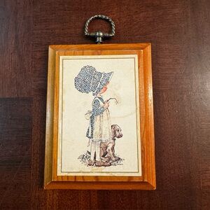 Holly Hobbie with Puppy Dog Carlton Cards Toronto Made in Canada Wood Plaque
